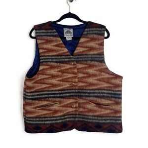 Vintage Multicolor Button Front Patterned Wool Western Vest‎ Size Large